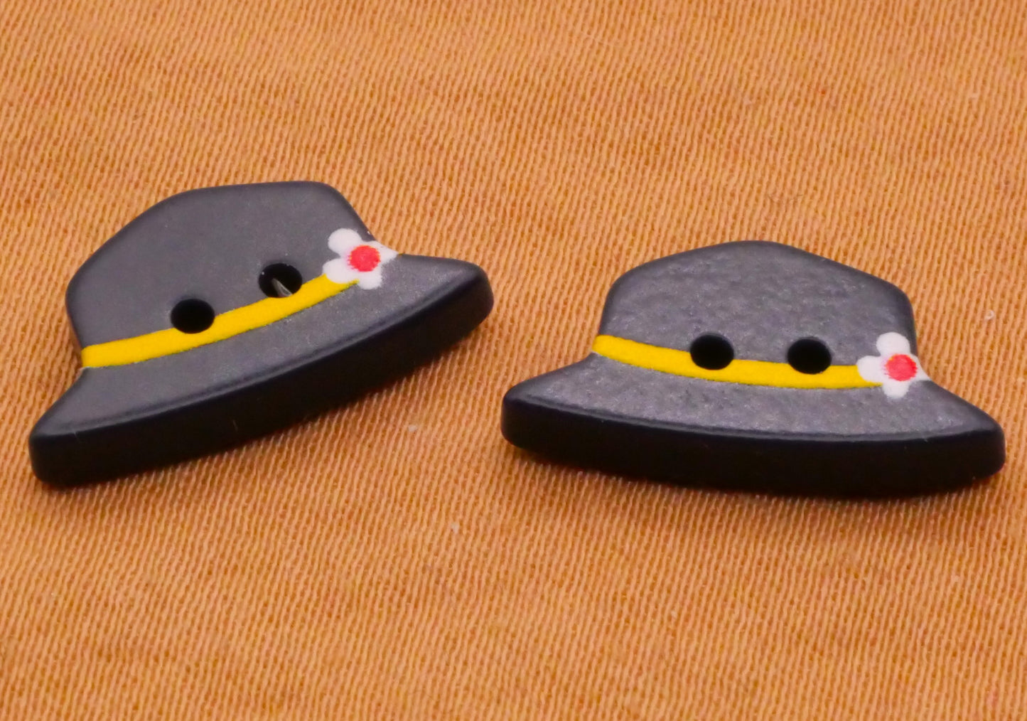 Hat Fashion Blue Yellow Flower Plastic Pair of Buttons 9x16mm