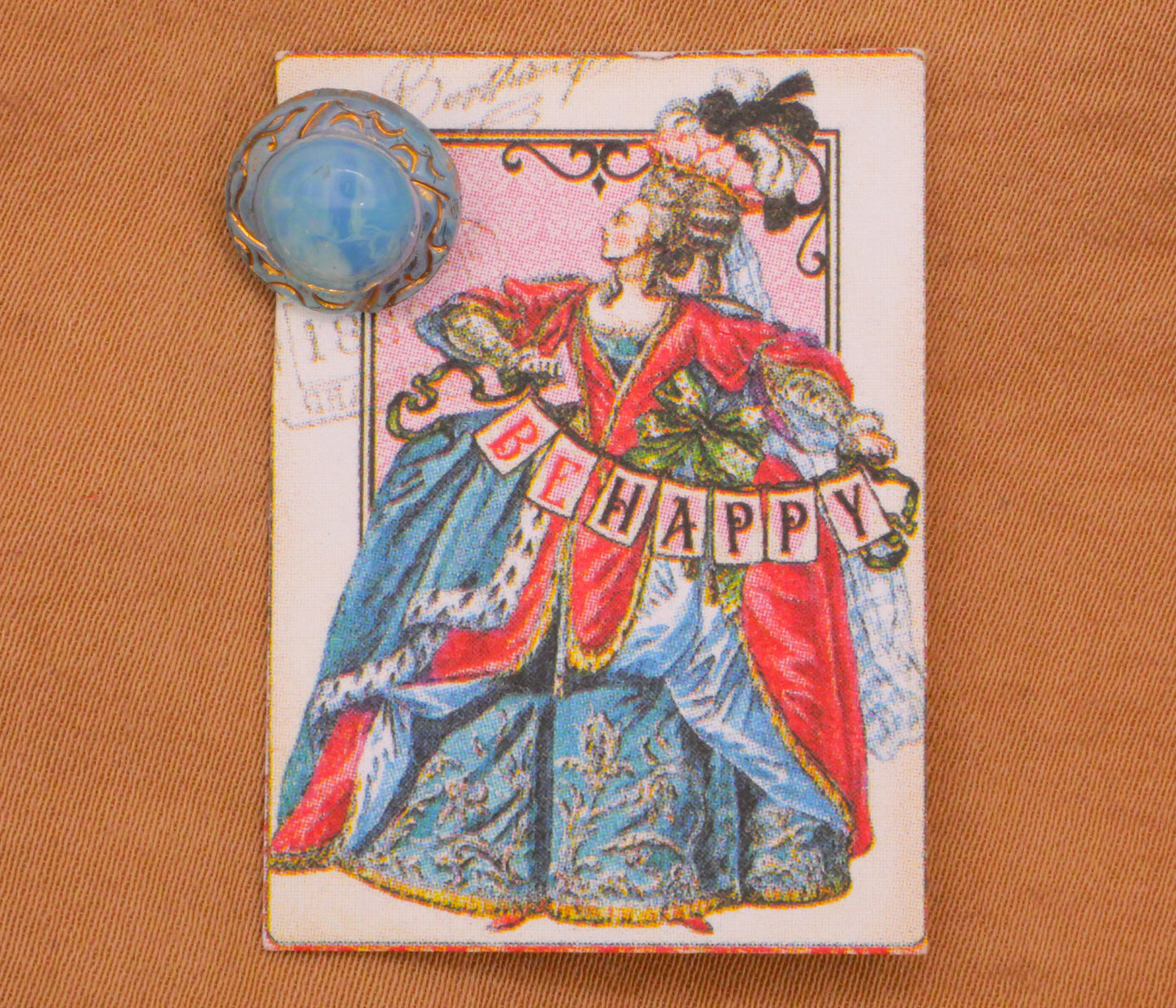 Queen Be Happy Aqua Blue Glass Carded Button 10mm