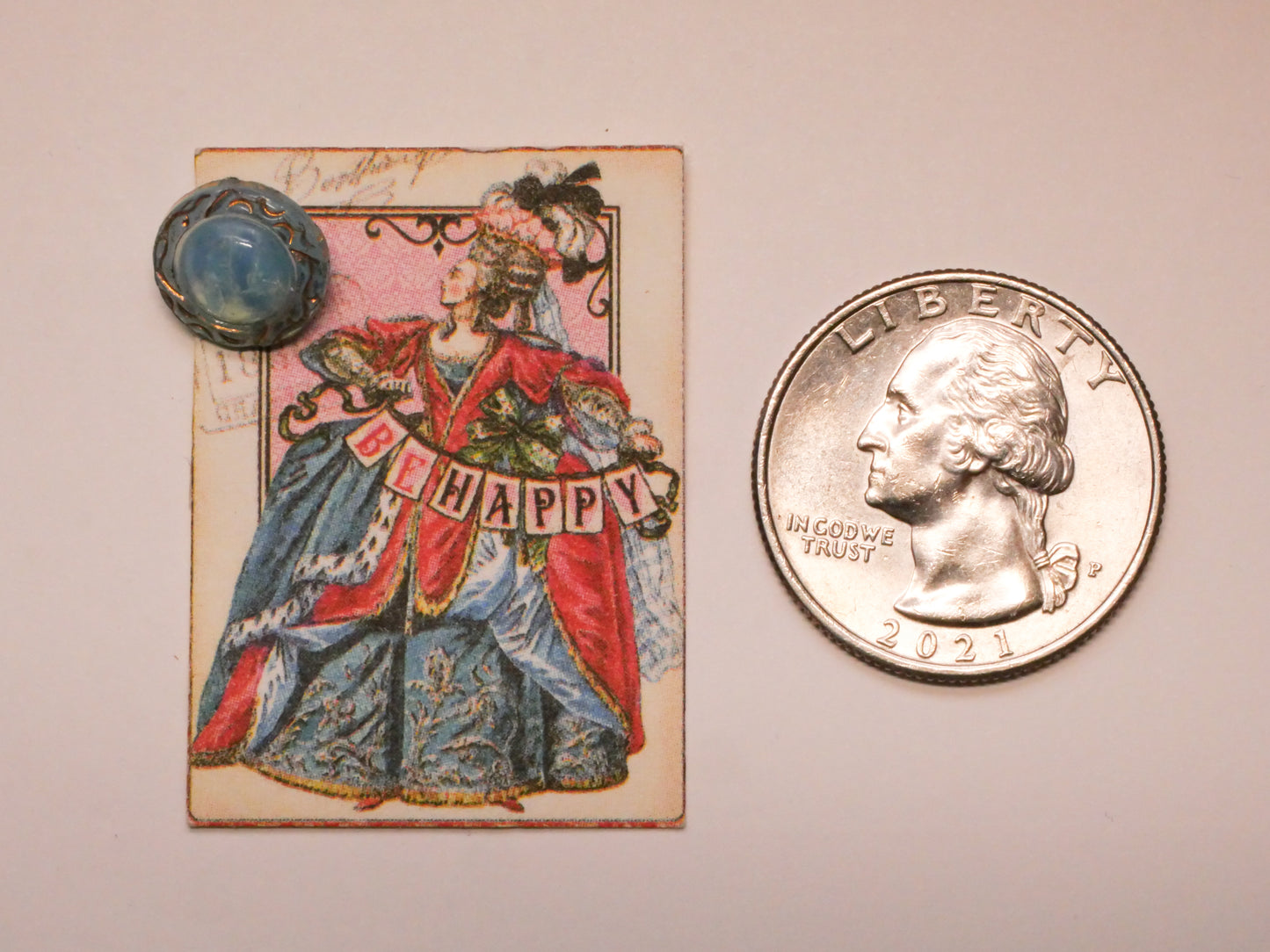 Queen Be Happy Aqua Blue Glass Carded Button 10mm