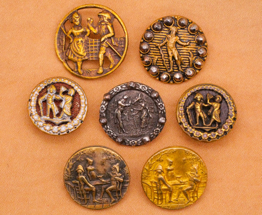 French Fop People Metal Victorian Picture Button Various 14-18mm