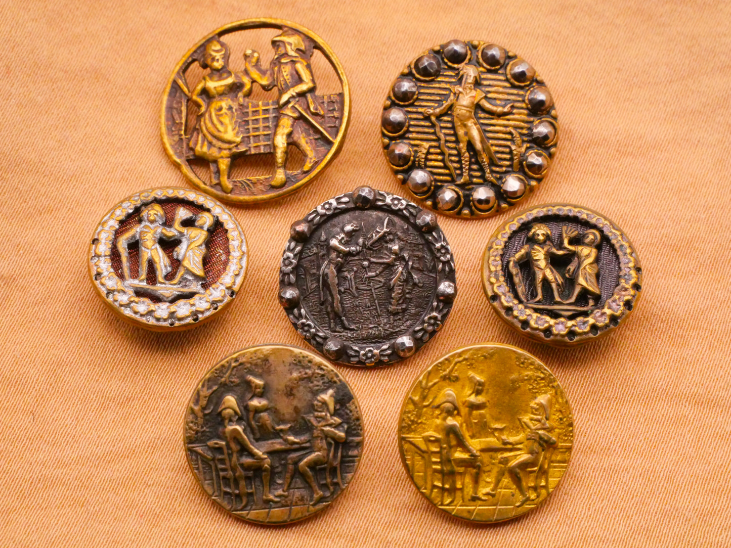 French Fop People Metal Victorian Picture Button Various 14-18mm