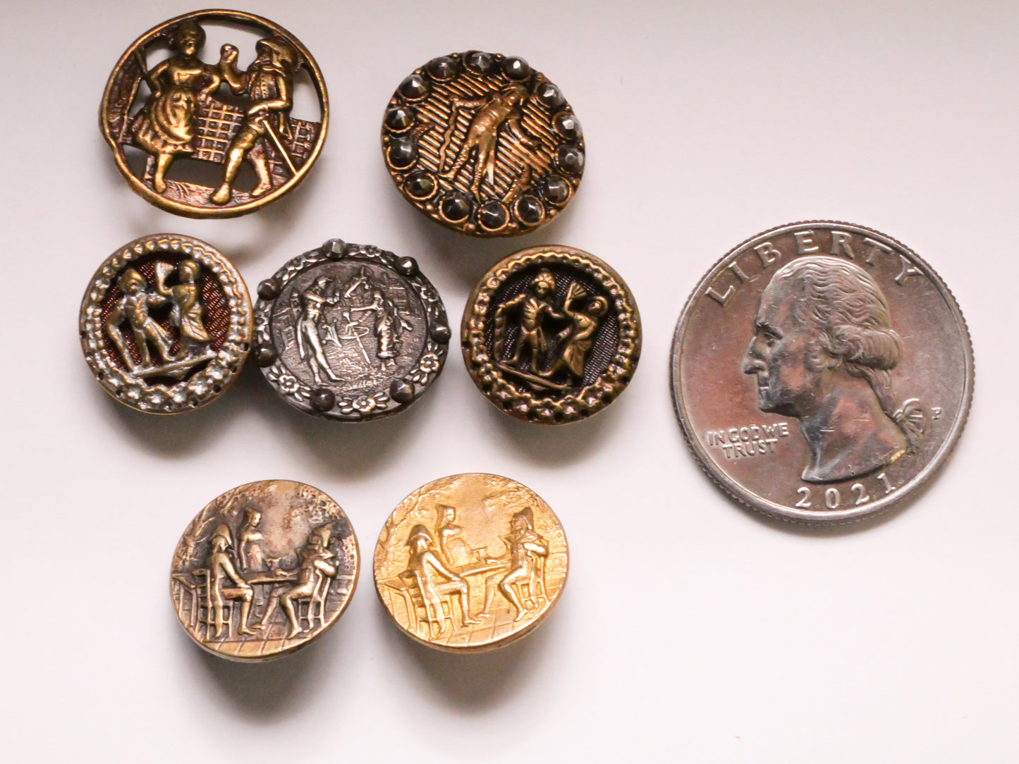French Fop People Metal Victorian Picture Button Various 14-18mm