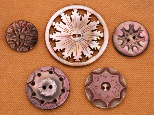 Snowflake Smoky Mother of Pearl Carved Etched Shell Button Various 14-27mm