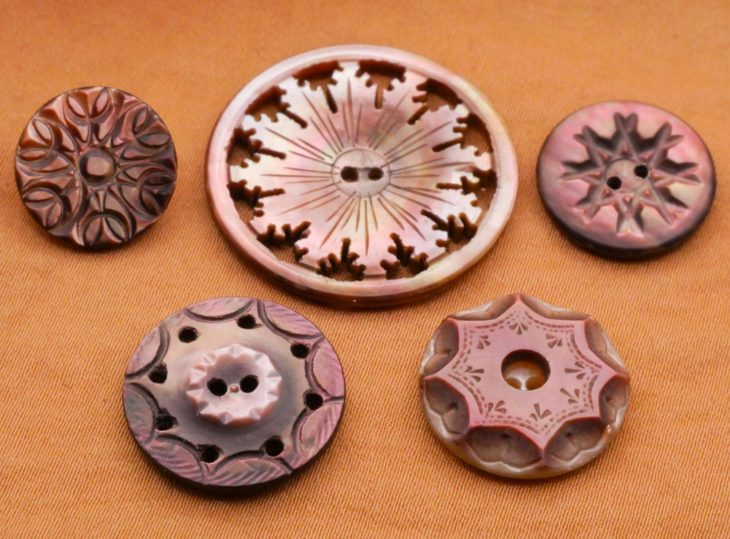 Snowflake Smoky Mother of Pearl Carved Etched Shell Button Various 14-27mm