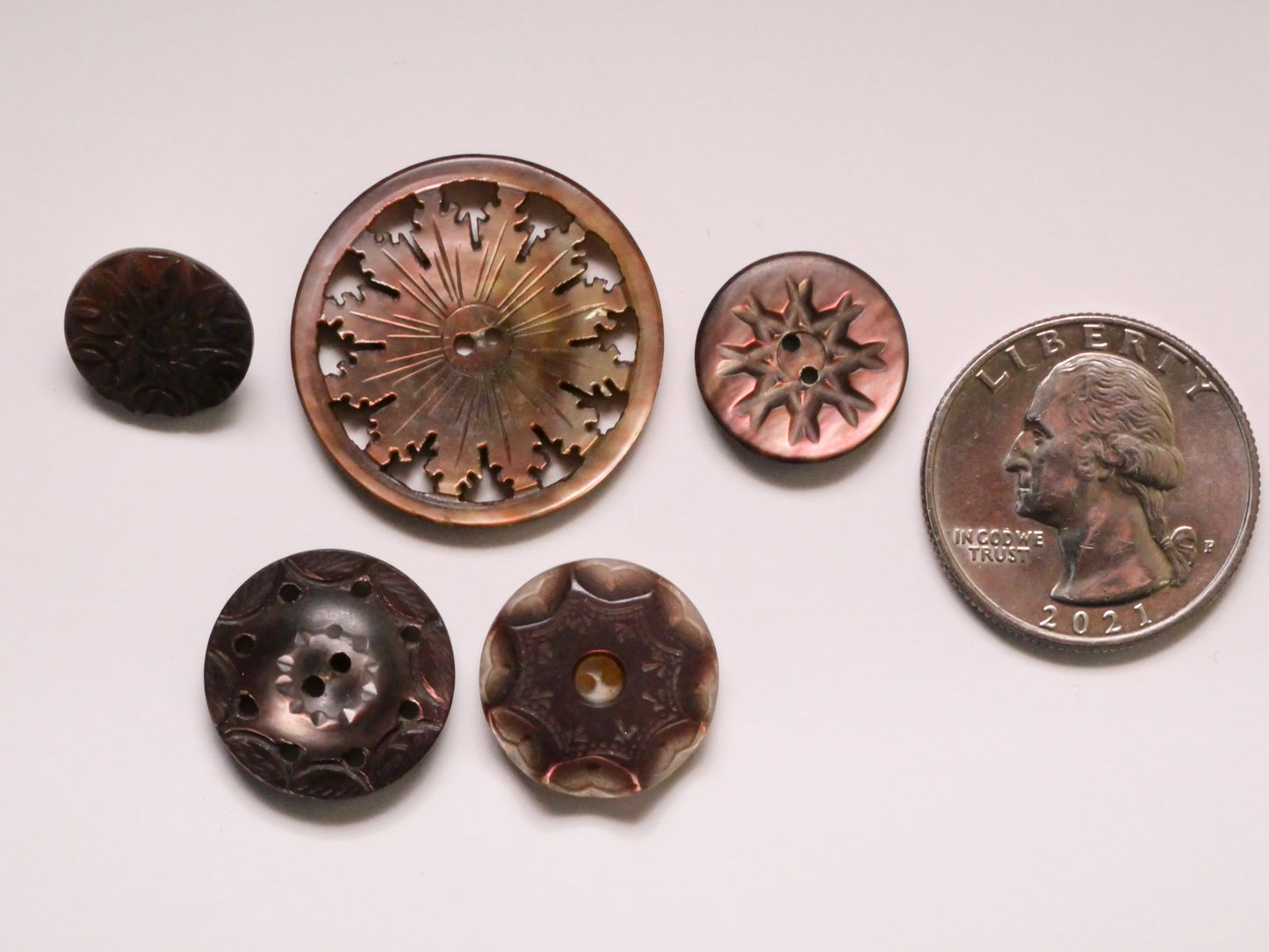 Snowflake Smoky Mother of Pearl Carved Etched Shell Button Various 14-27mm