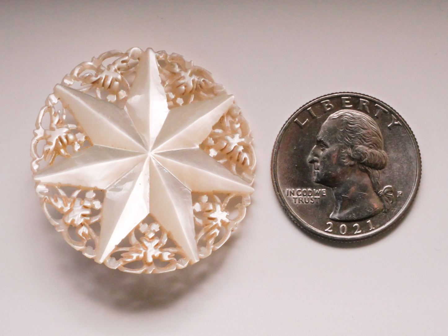 Star Intricate Carved Mother of Pearl Large Button 36mm