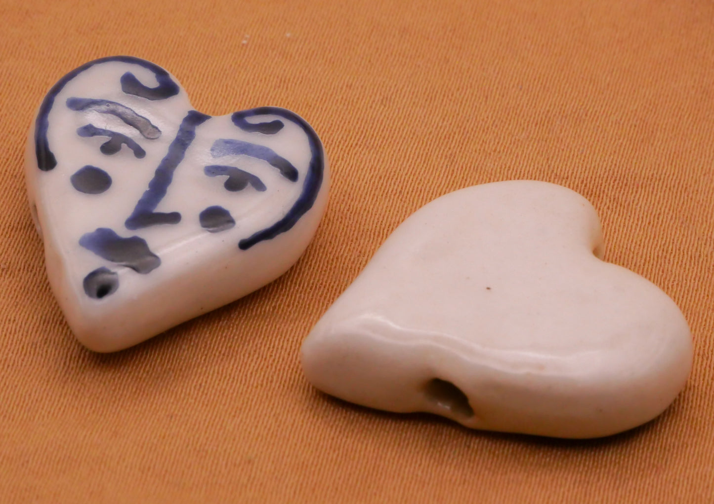 Heart Face Hand-Painted Ceramic Bead 20x22mm