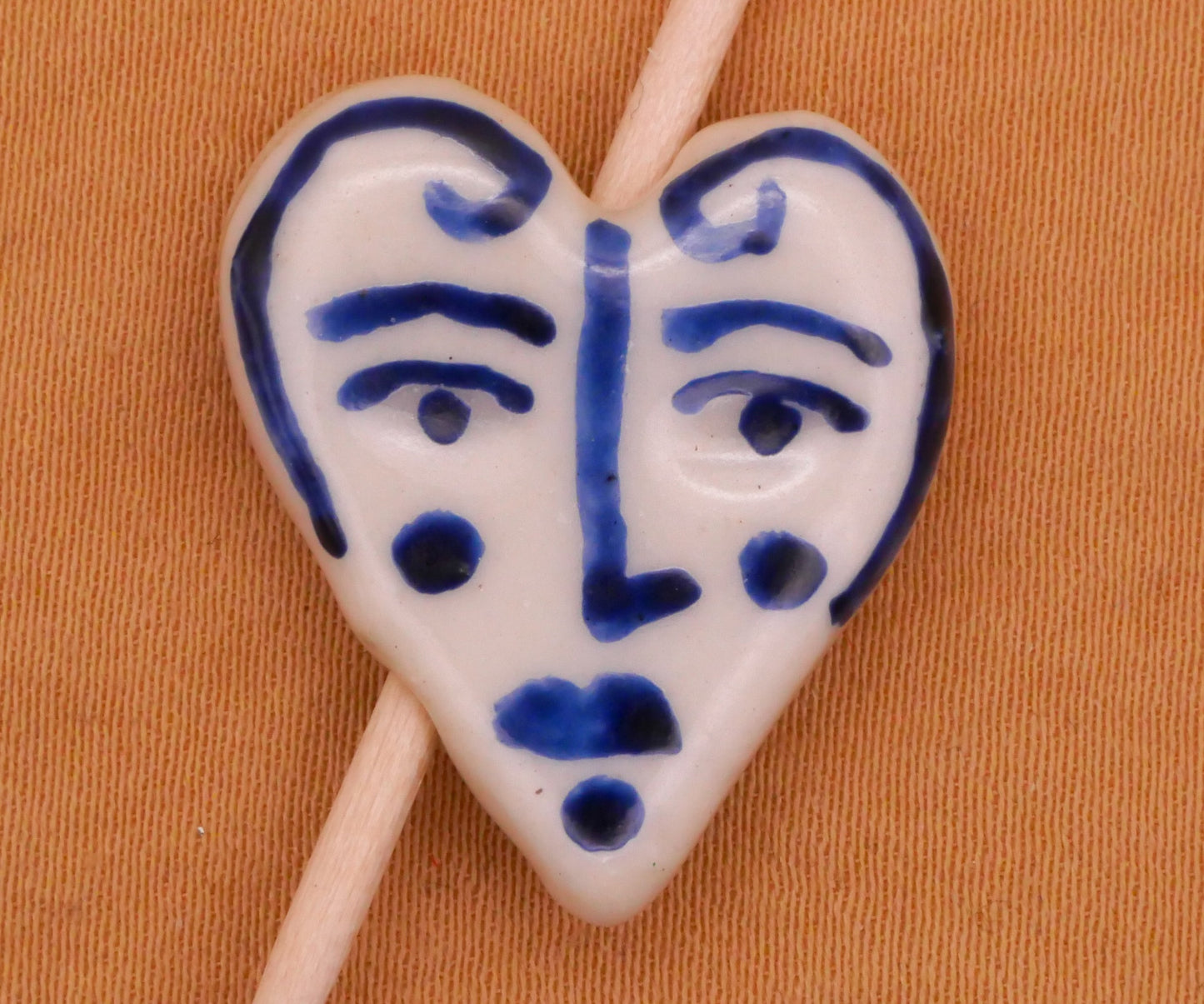 Heart Face Hand-Painted Ceramic Bead 20x22mm