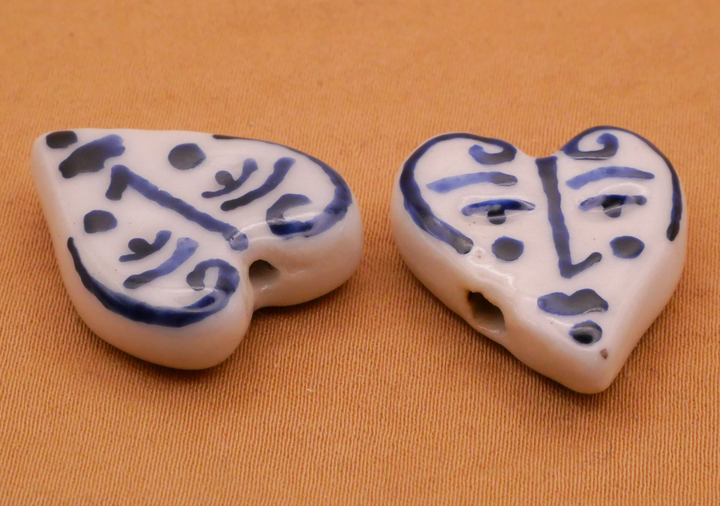 Heart Face Hand-Painted Ceramic Bead 20x22mm