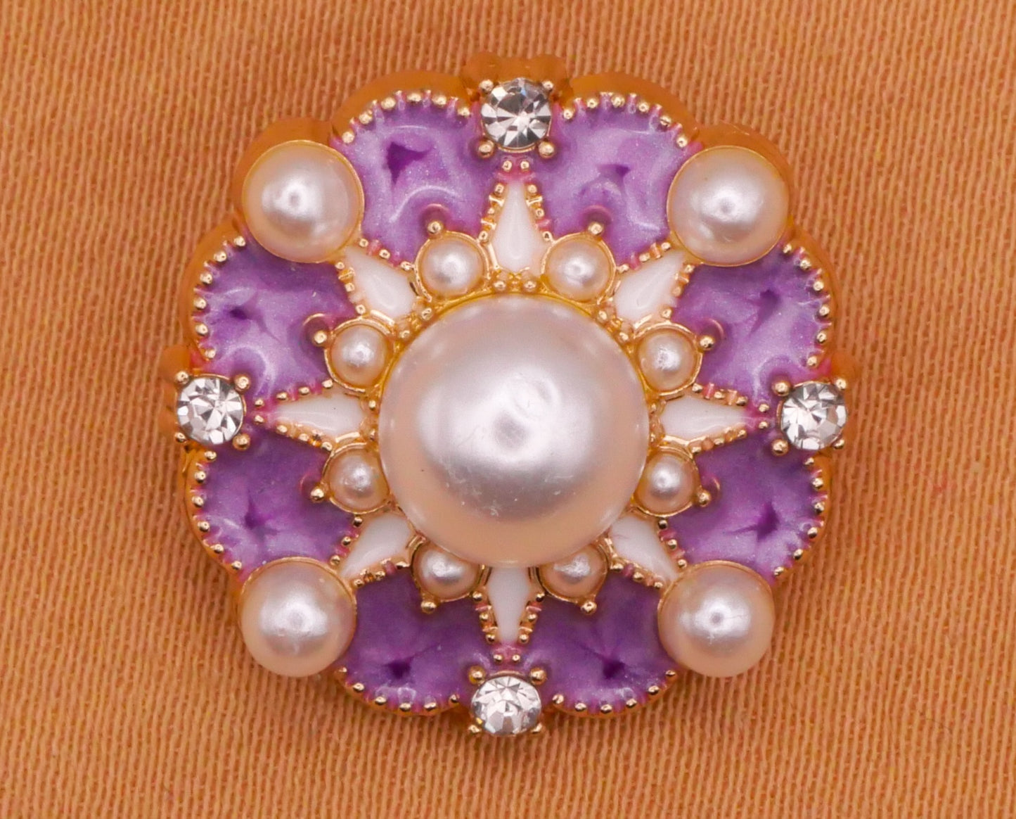 Purple Enamel Rhinestone Pearl Metal Button 19mm