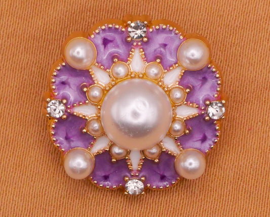 Purple Enamel Rhinestone Pearl Metal Button 19mm