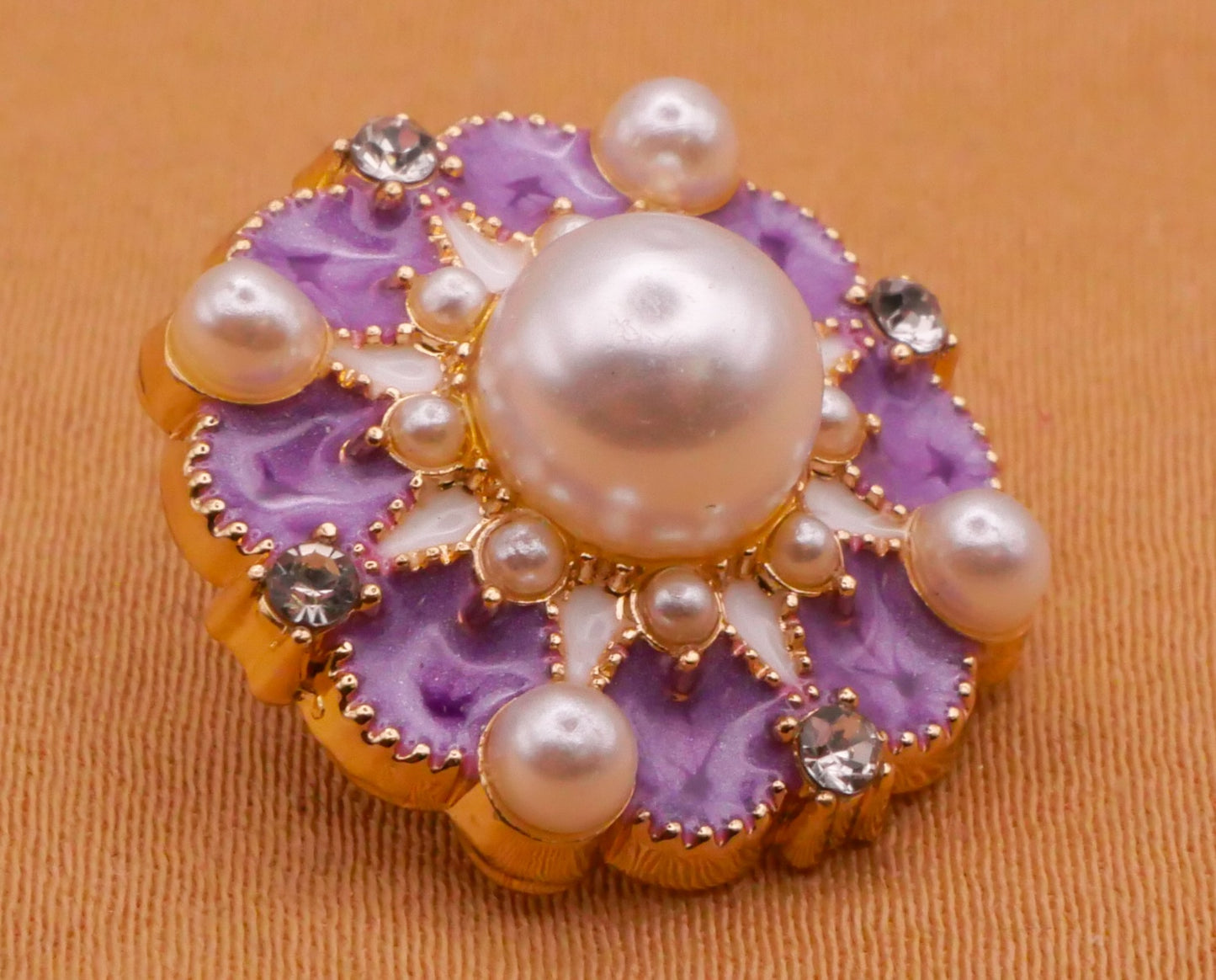 Purple Enamel Rhinestone Pearl Metal Button 19mm