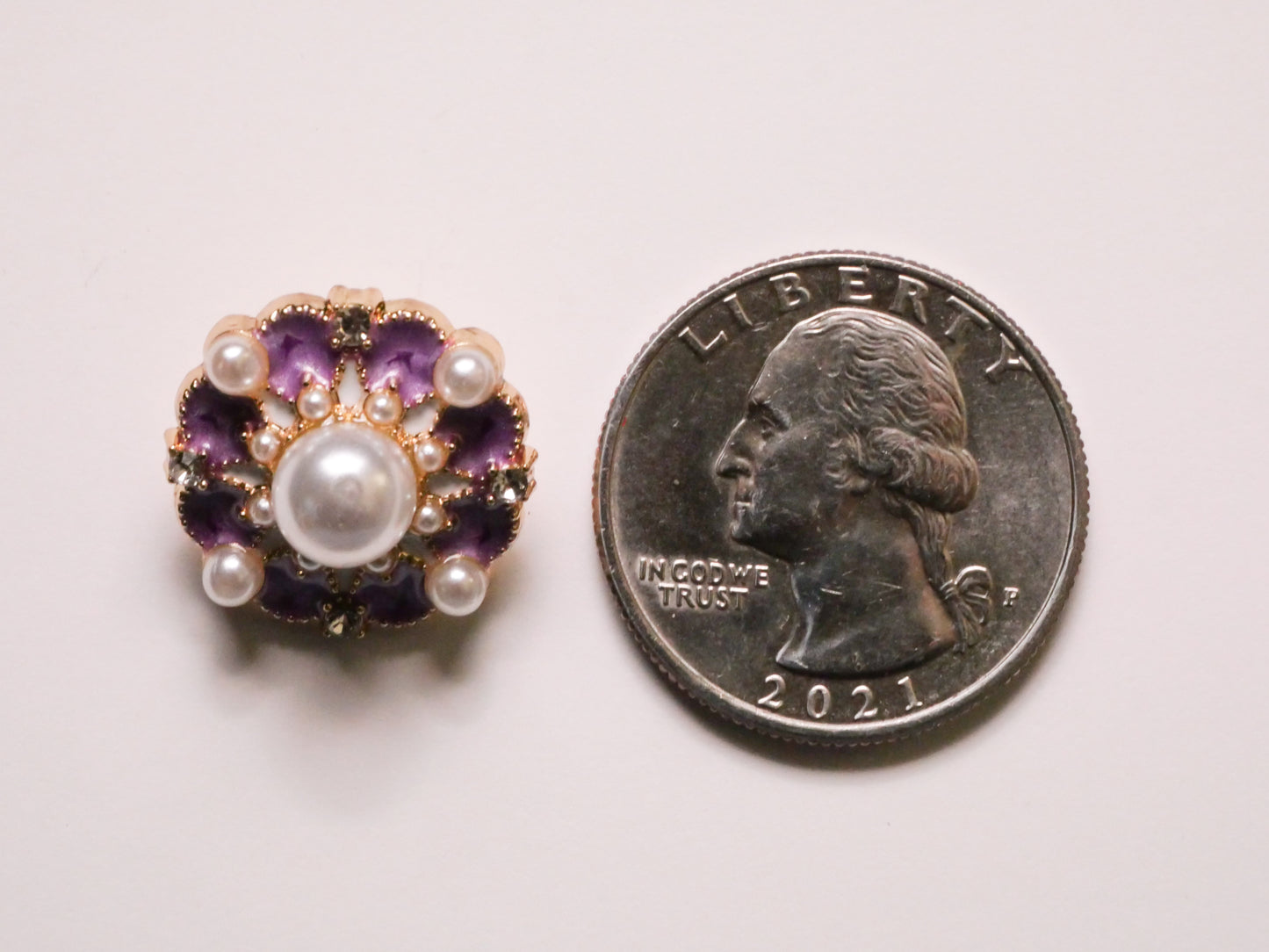 Purple Enamel Rhinestone Pearl Metal Button 19mm