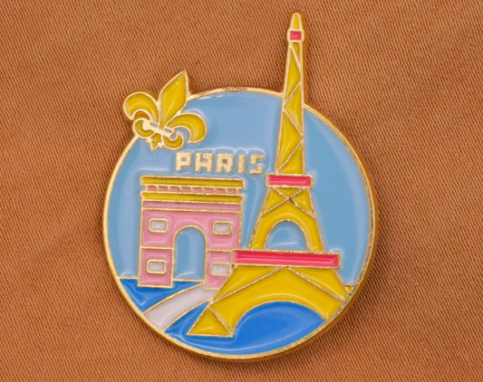 Paris France Arc de Triomphe Eiffel Tower Fleur de Lis Enamel Metal Button 25x32mm