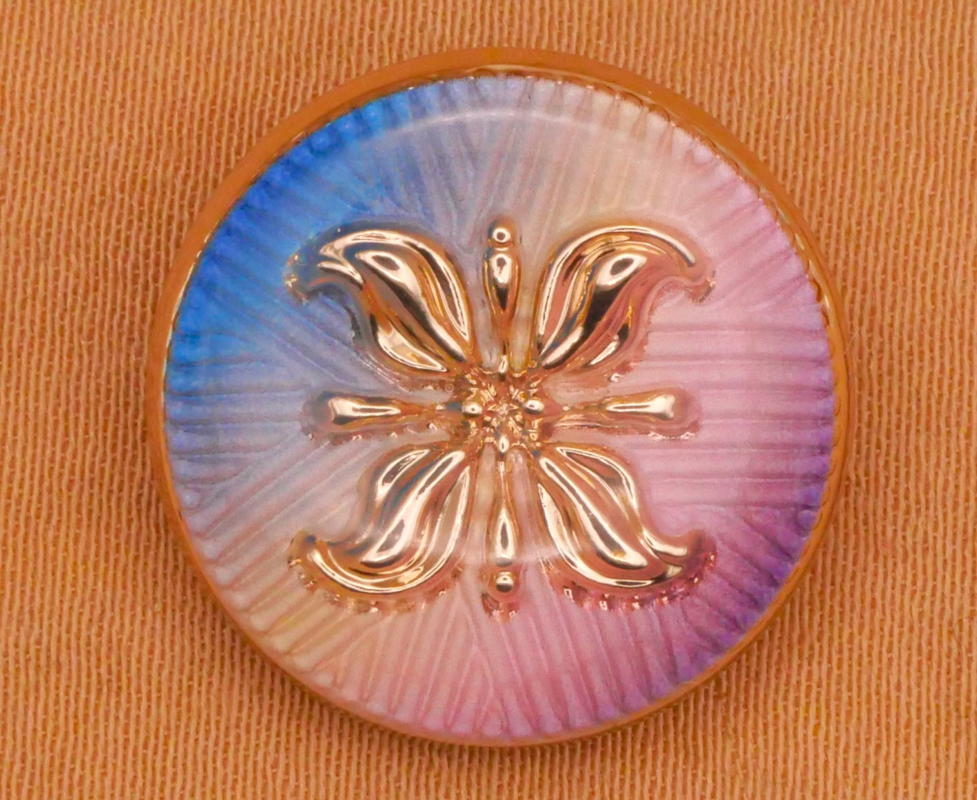 Filigree Purple Blue Gradient Resin Gold Metal Button 18mm