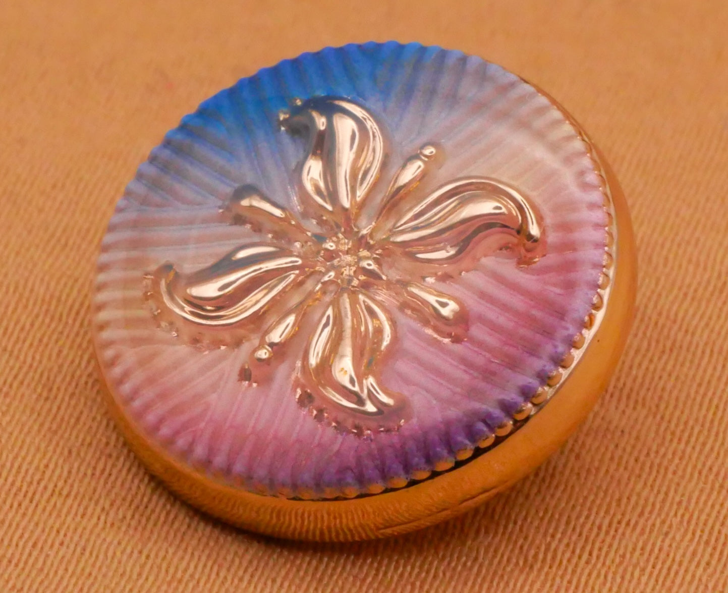 Filigree Purple Blue Gradient Resin Gold Metal Button 18mm