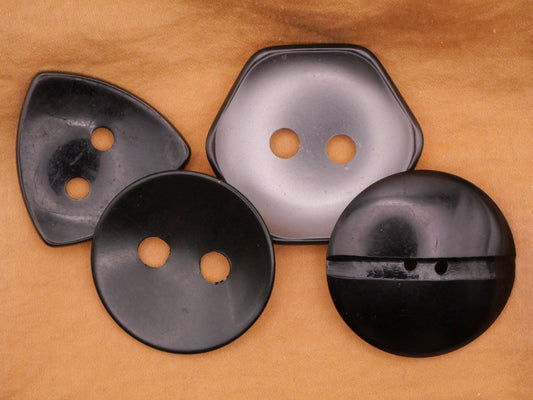 Geometric Large Black Gunmetal Vintage Plastic Set of Four Buttons 35-42mm