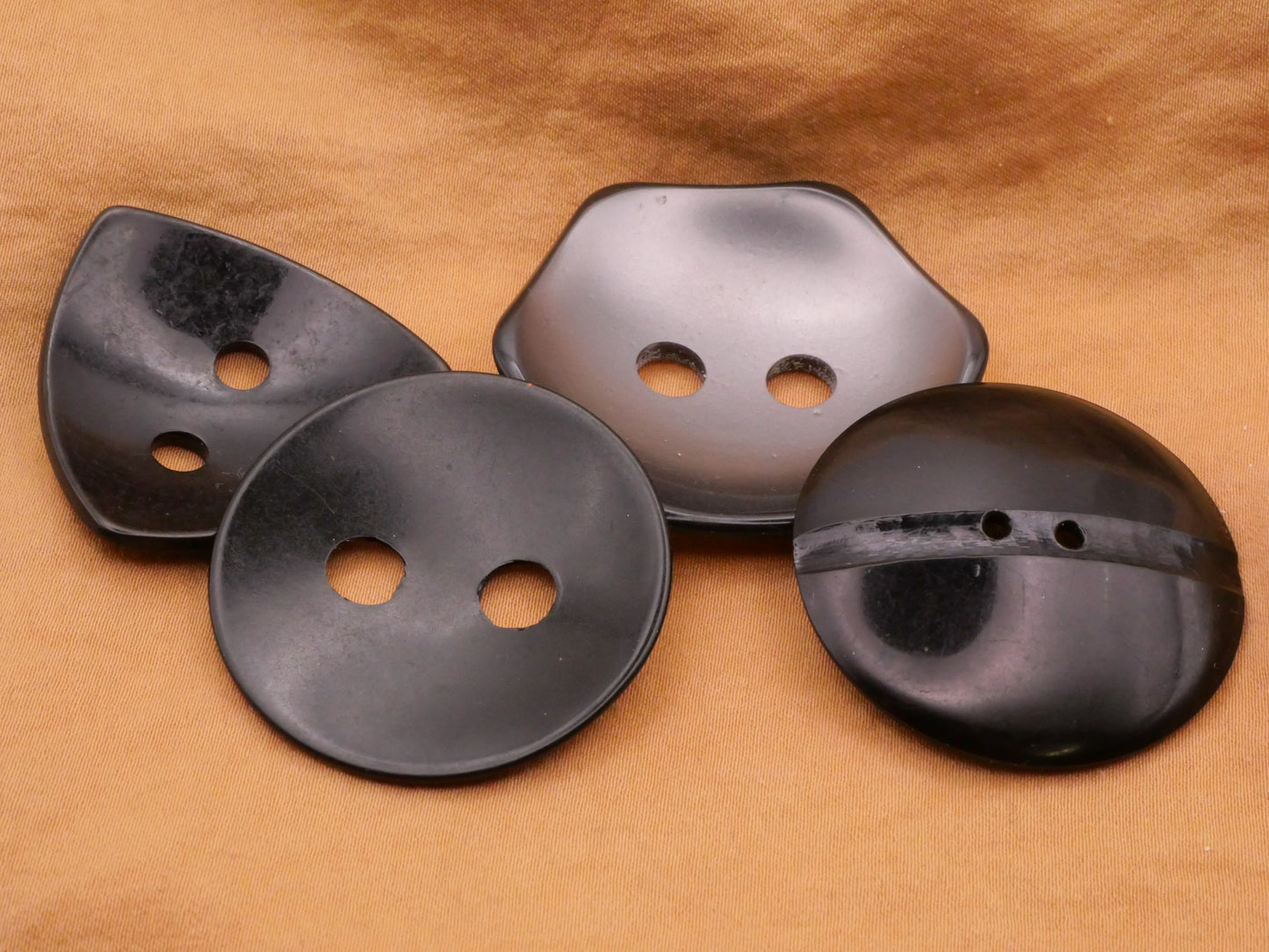 Geometric Large Black Gunmetal Vintage Plastic Set of Four Buttons 35-42mm