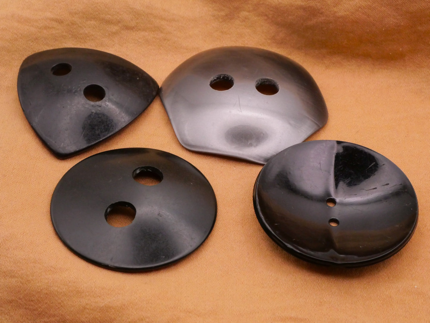 Geometric Large Black Gunmetal Vintage Plastic Set of Four Buttons 35-42mm