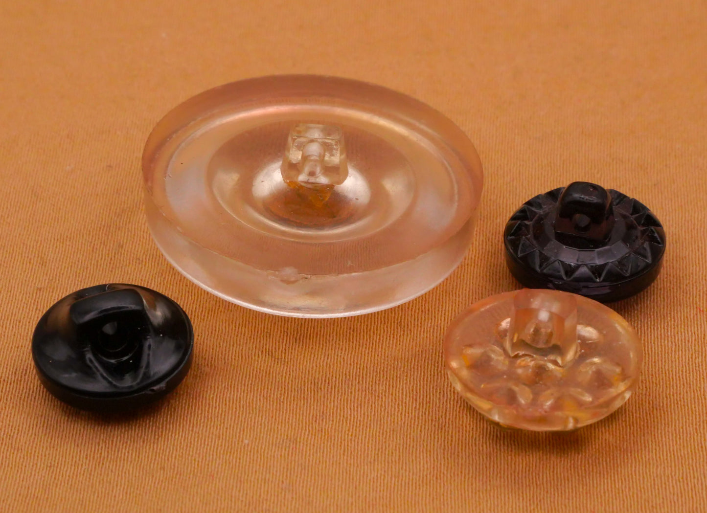 Rhinestone Sparkle Black Clear Vintage Plastic Set of Four Buttons 12-27mm