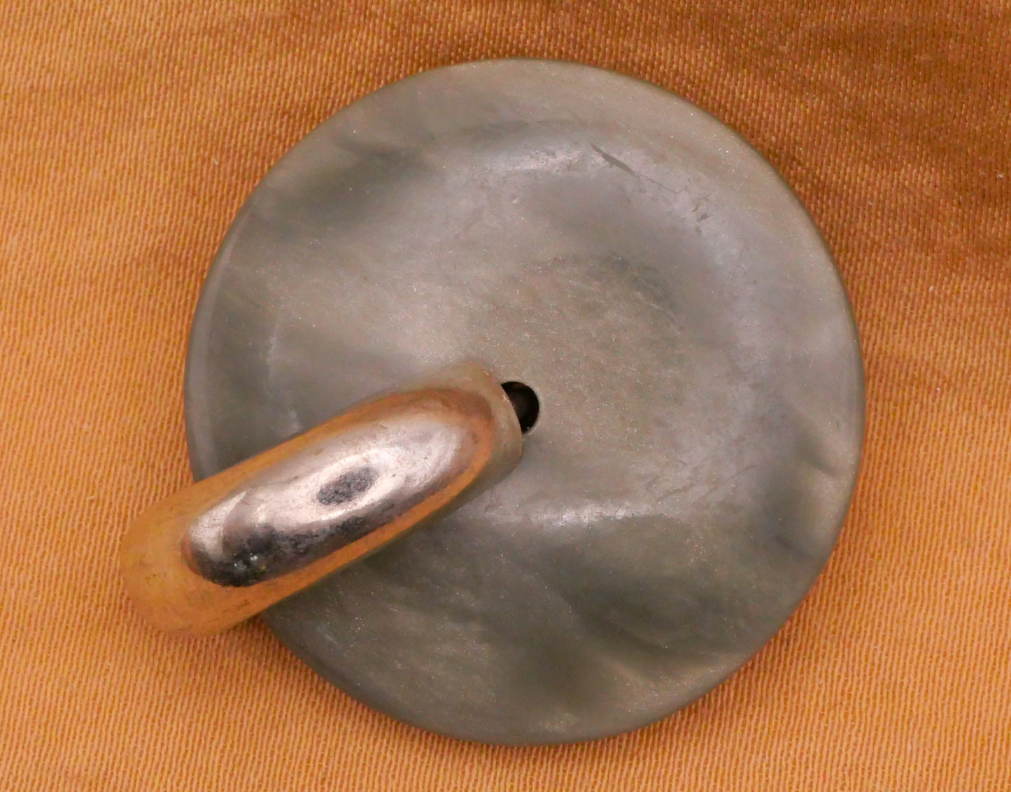 Grey Gray Metal Ring Spoke Vintage Plastic Button 28x32mm