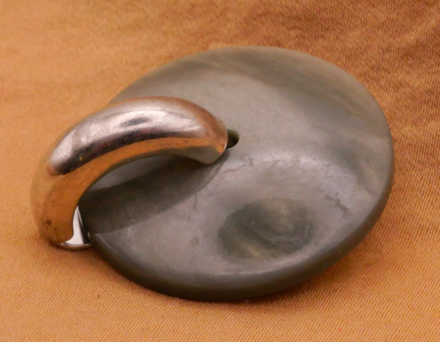 Grey Gray Metal Ring Spoke Vintage Plastic Button 28x32mm