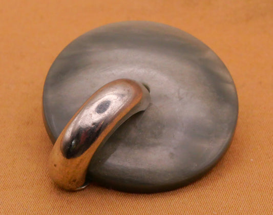 Grey Gray Metal Ring Spoke Vintage Plastic Button 28x32mm