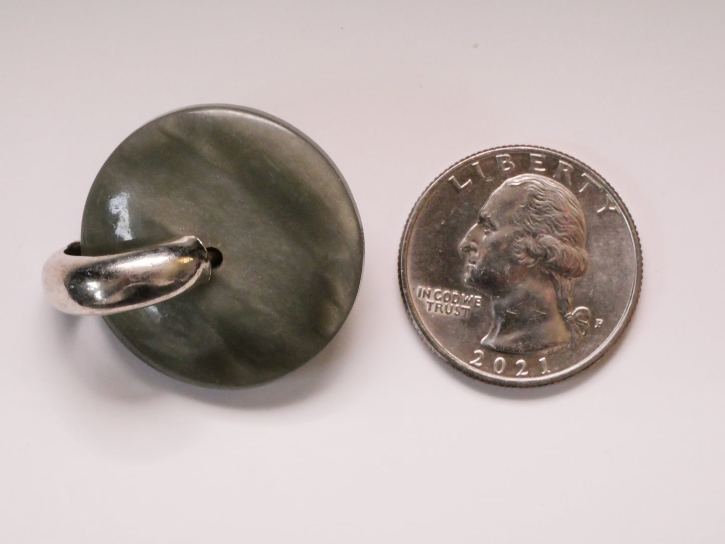 Grey Gray Metal Ring Spoke Vintage Plastic Button 28x32mm