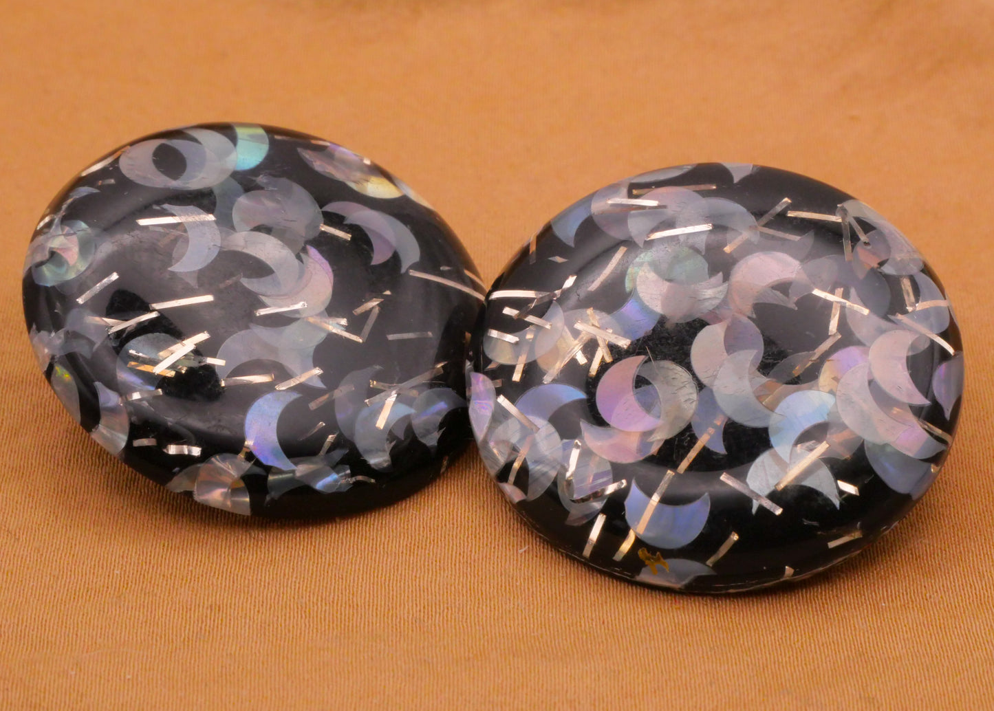 Crescent Moon Iridescent Glitter Resin Plastic Large Button 35mm