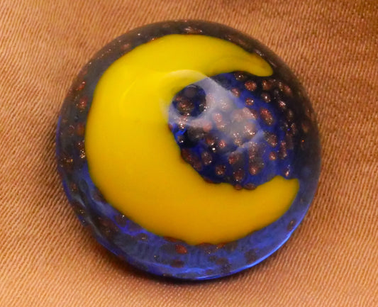 Crescent Moon Yellow Glitter Stars Lampwork Glass Button 19mm