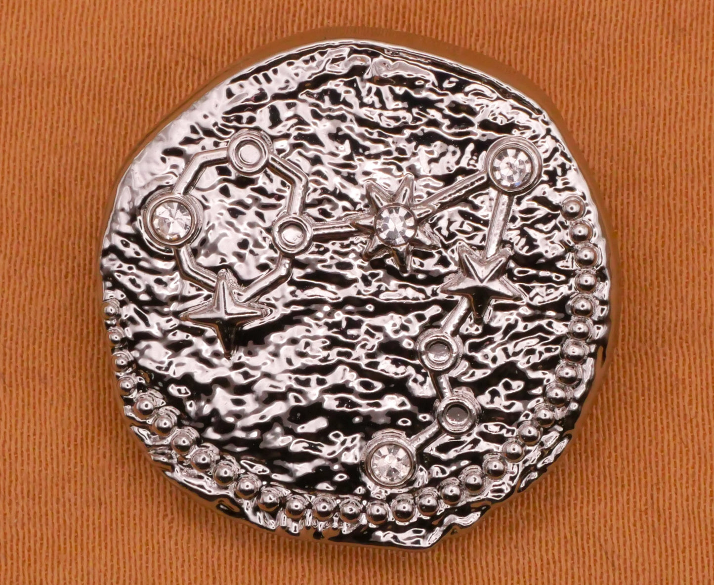 Constellation Stars Rhinestone Silver Metal Button 24mm