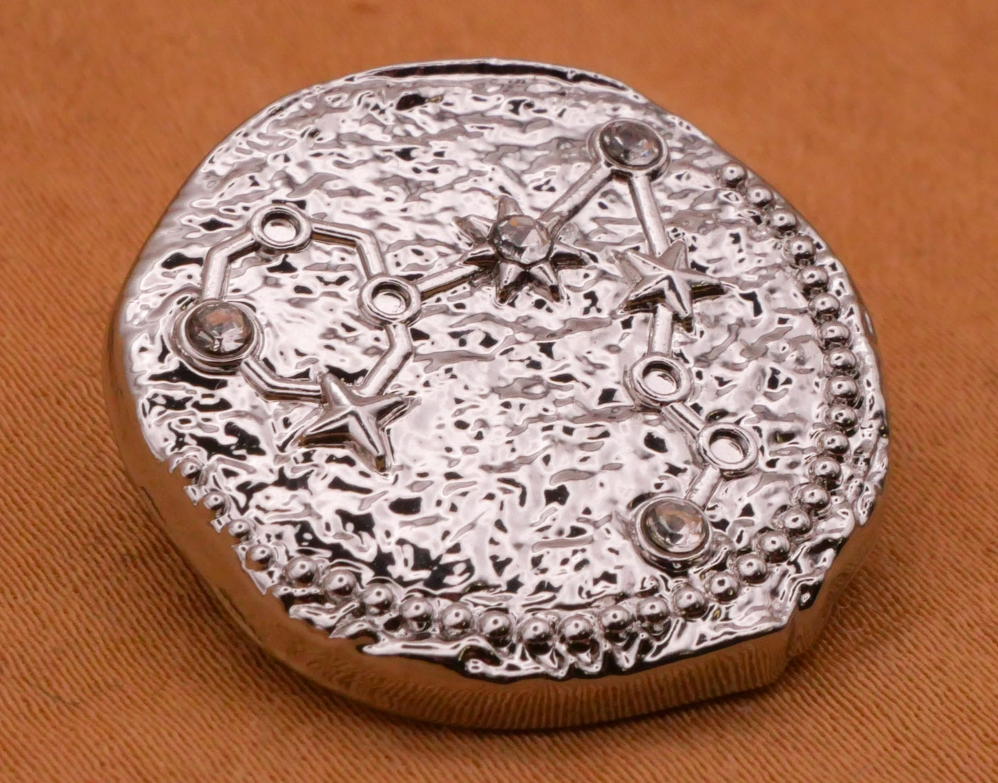 Constellation Stars Rhinestone Silver Metal Button 24mm