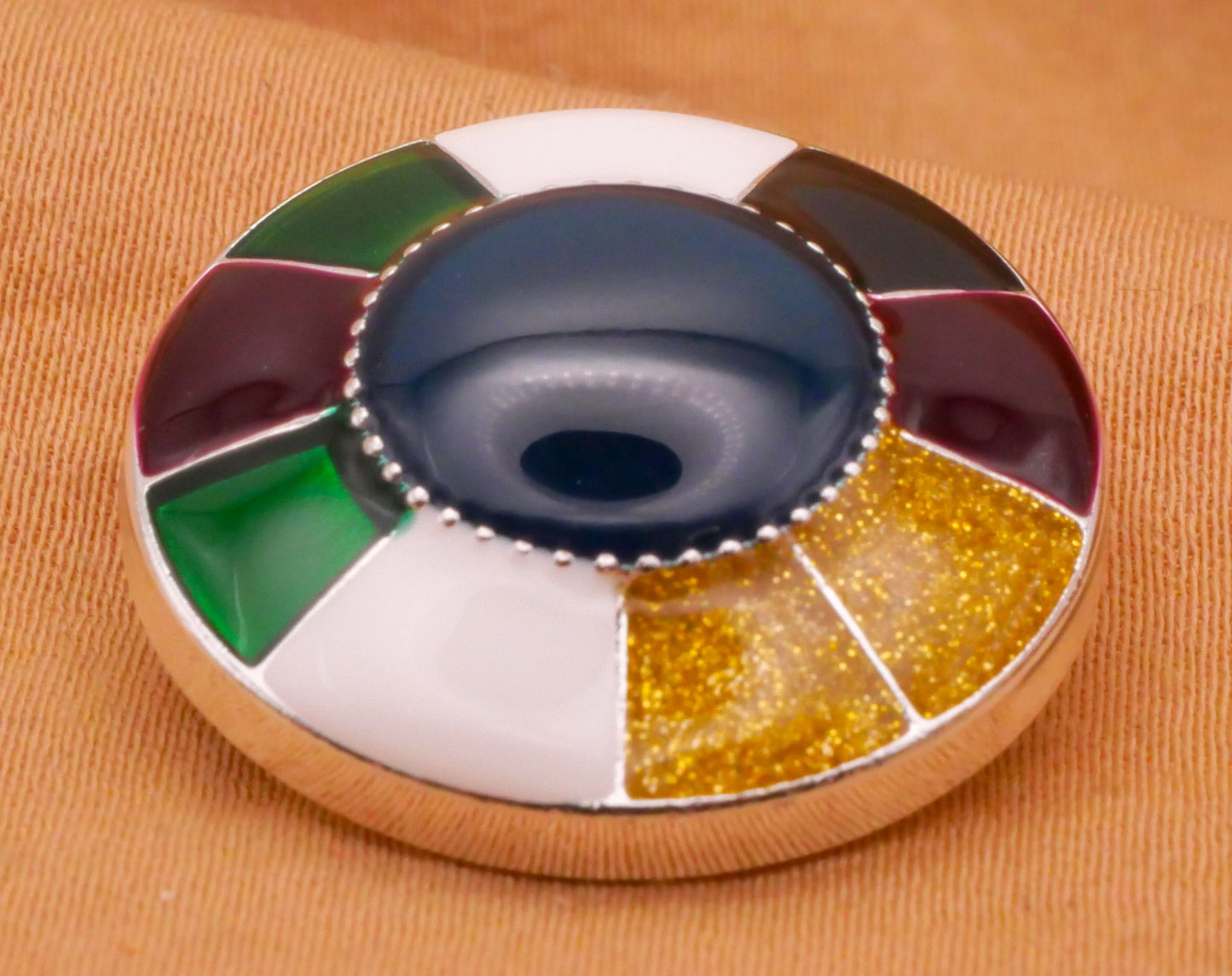 Patchwork Wheel Multi-Color Enamel Metal Button 23mm