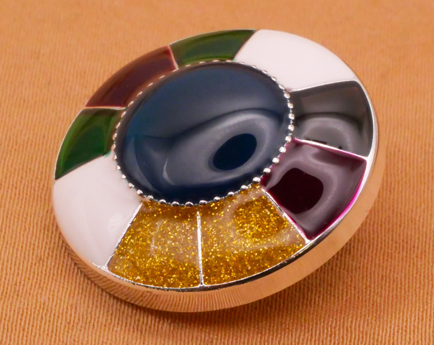 Patchwork Wheel Multi-Color Enamel Metal Button 23mm