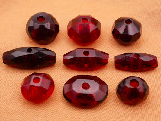 Cranberry Red Faceted Glass Whistle Button Various 8-23mm