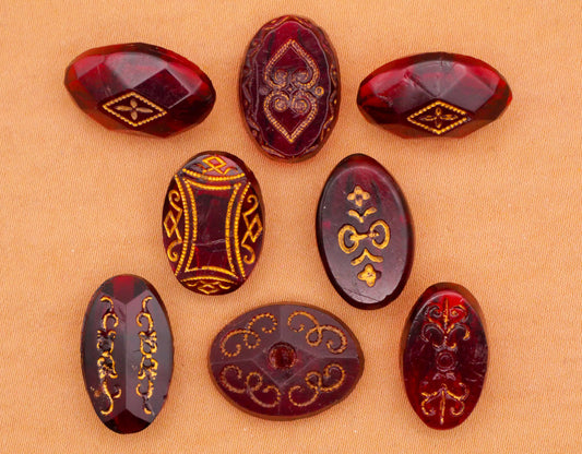 Cranberry Red Translucent Glass Gold Accent Antique Button Various 12-19mm
