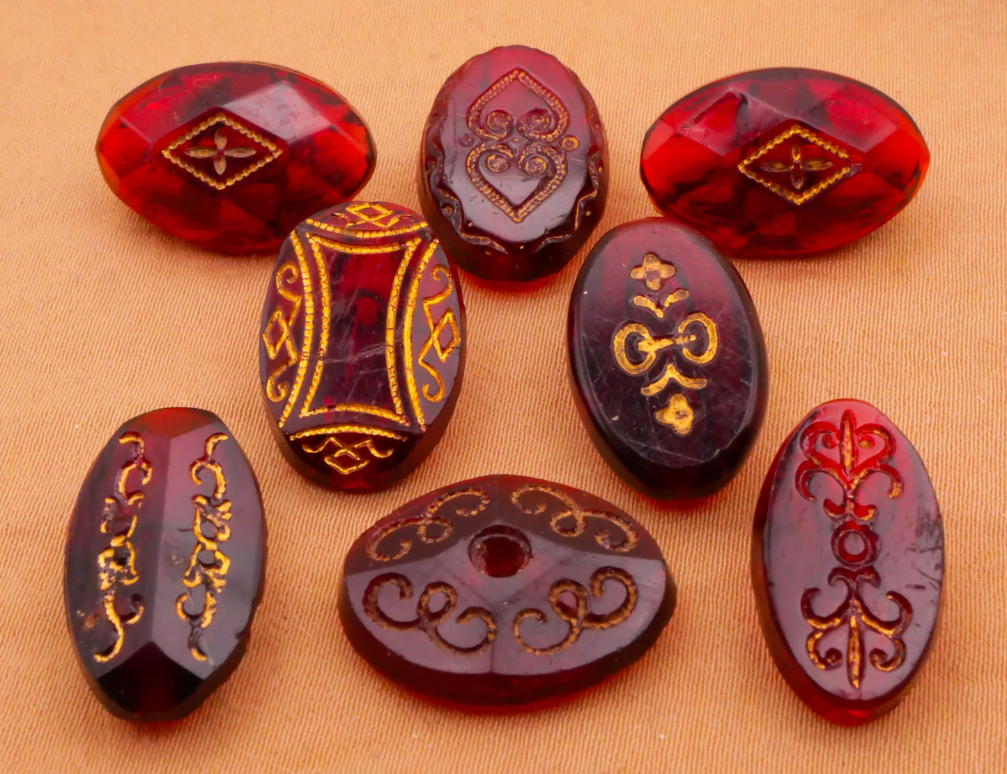 Cranberry Red Translucent Glass Gold Accent Antique Button Various 12-19mm