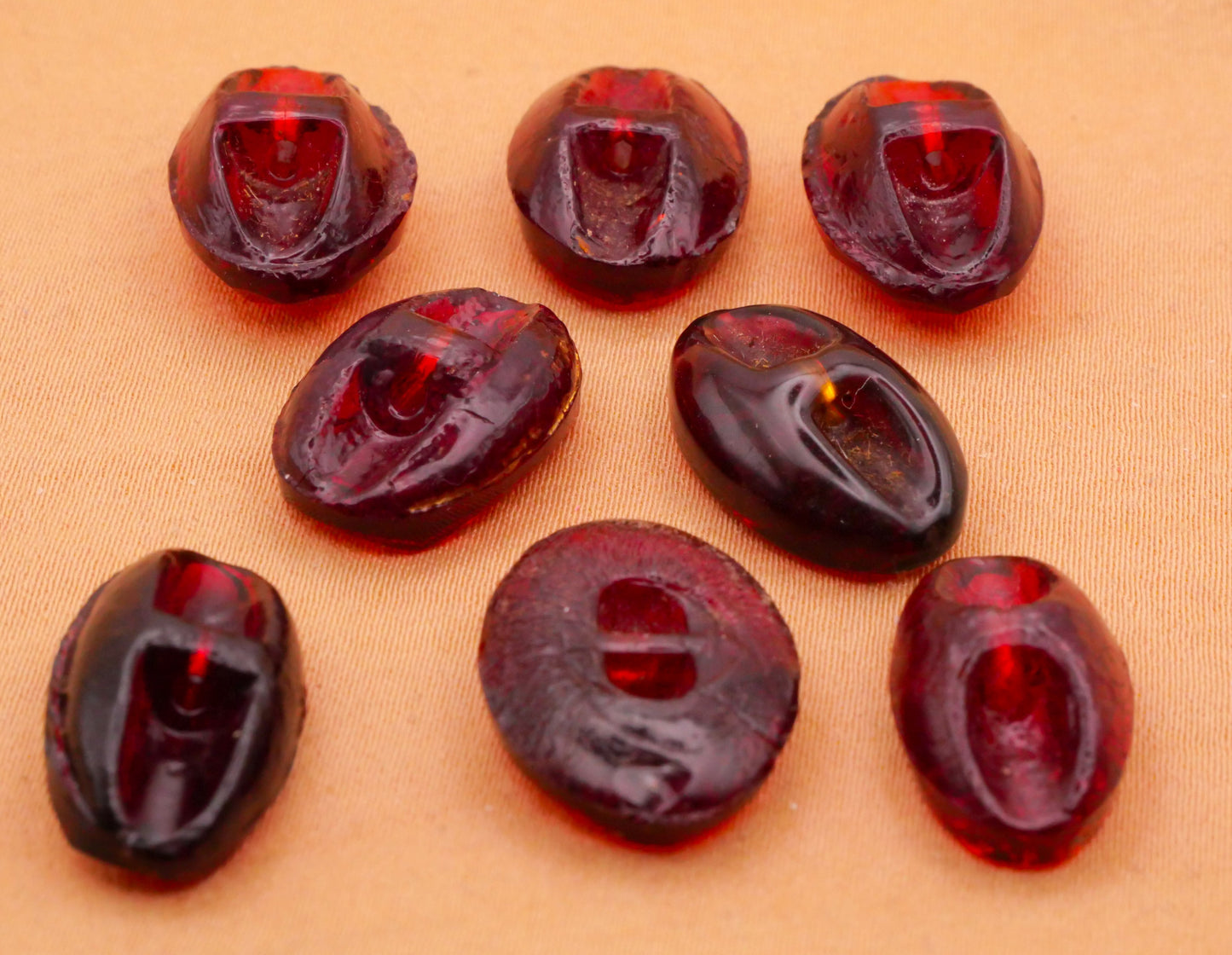 Cranberry Red Translucent Glass Gold Accent Antique Button Various 12-19mm