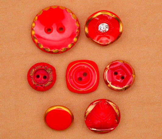 Red Glass Gold Accent Vintage Button Various 11-18mm