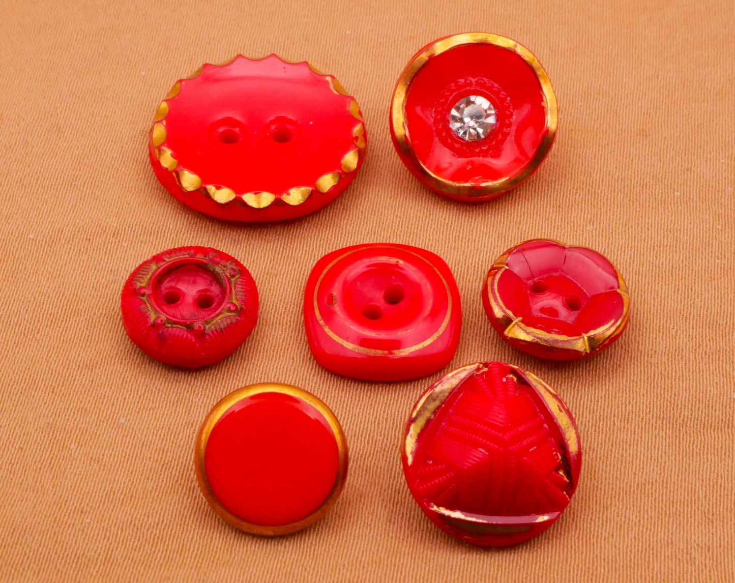 Red Glass Gold Accent Vintage Button Various 11-18mm