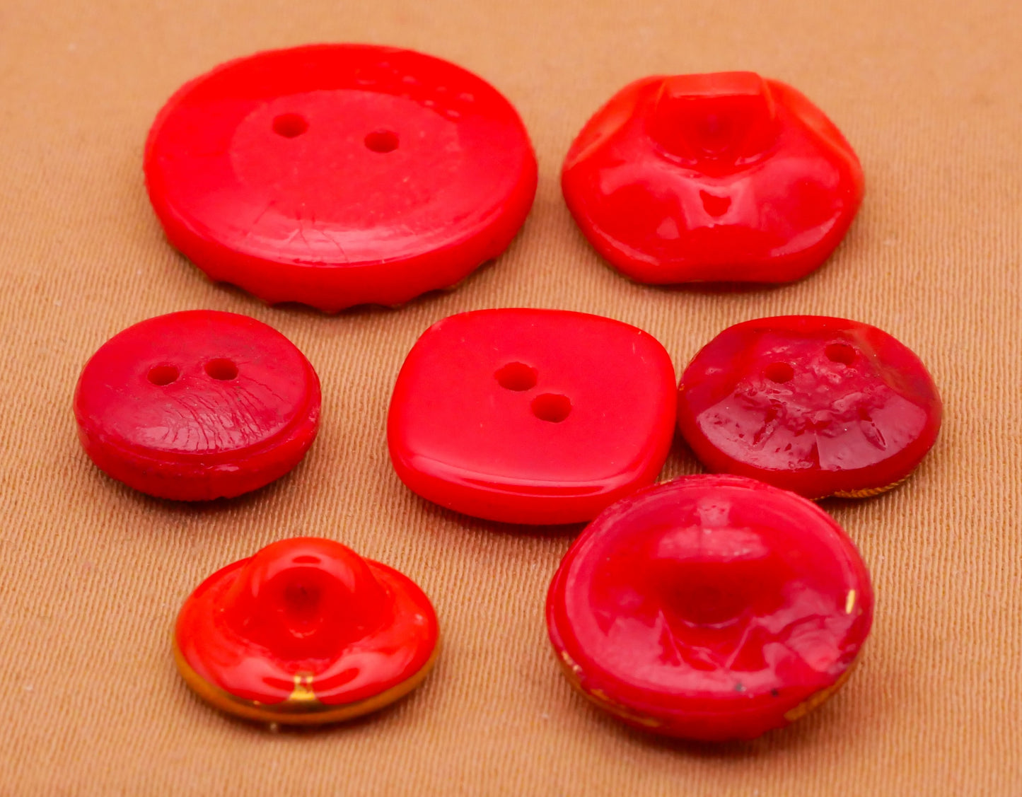 Red Glass Gold Accent Vintage Button Various 11-18mm