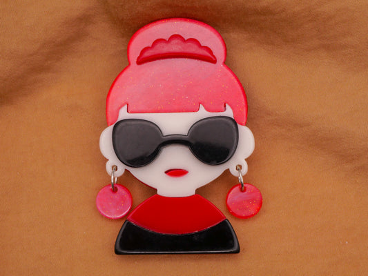Aubrey Hepburn Look Red Black Acrylic Moveable Large Button 41x64mm