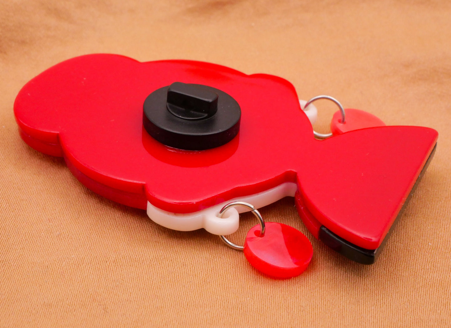 Aubrey Hepburn Look Red Black Acrylic Moveable Large Button 41x64mm