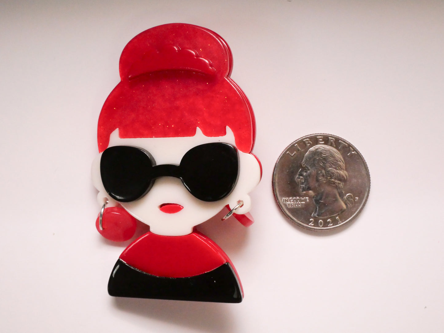 Aubrey Hepburn Look Red Black Acrylic Moveable Large Button 41x64mm