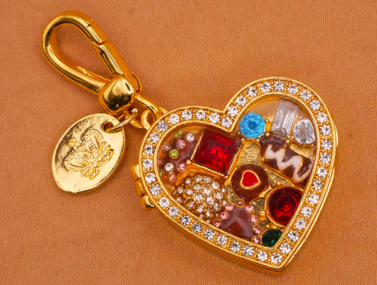 Candy Filled Heart Box Rhinestone Enamel Metal Keychain Embellishment 26x28mm