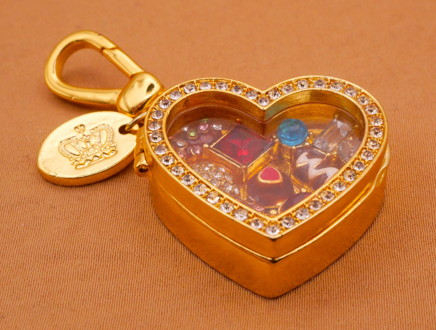 Candy Filled Heart Box Rhinestone Enamel Metal Keychain Embellishment 26x28mm