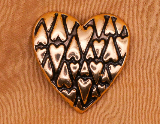Heart with Heart Pattern Gold Metal Button 19mm