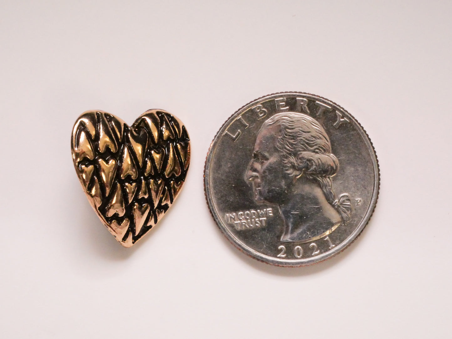 Heart with Heart Pattern Gold Metal Button 19mm