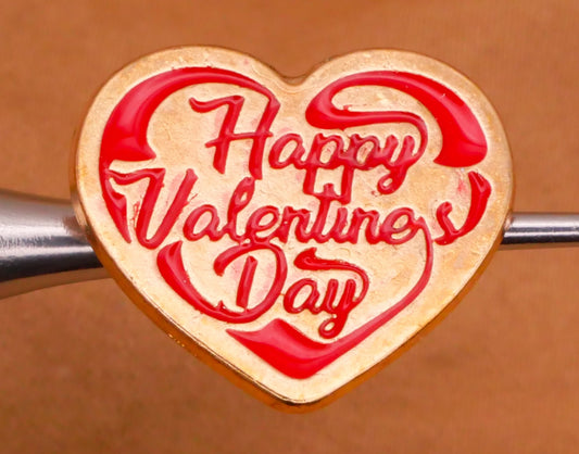 Happy Valentine's Day Verbal Heart Metal Enamel Button 15x18mm