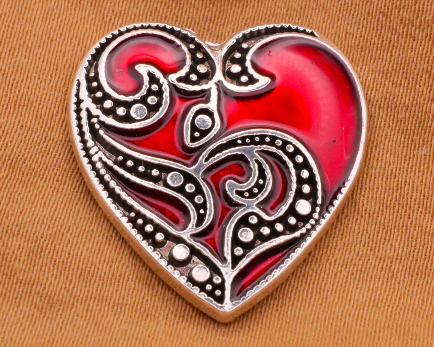 Heart Marcasite Look Red Enamel Metal Button 21x22mm